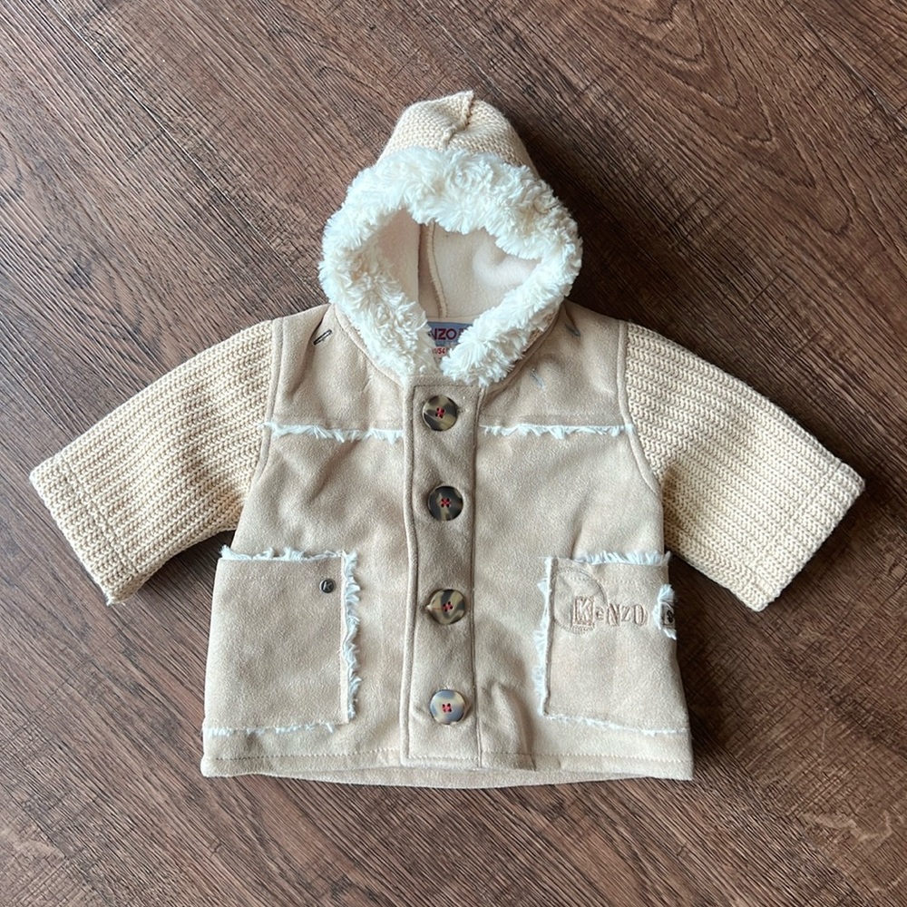 Kenzo Baby Faux Shearling And Knit Jacket Beige Sz 1M/54